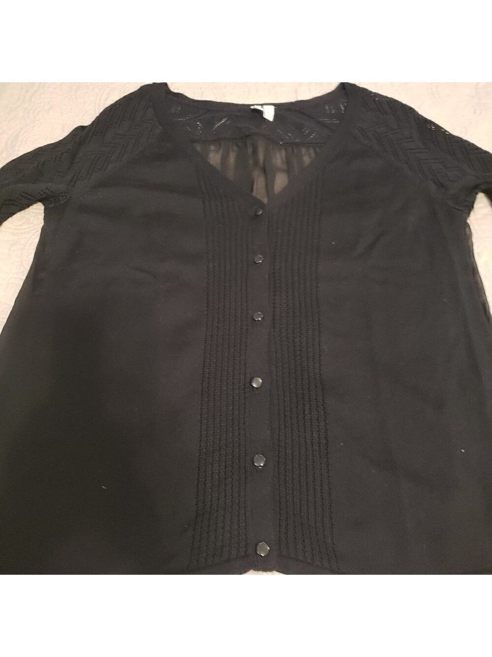 MADISON Black Cardigan Sweater with Sheer back